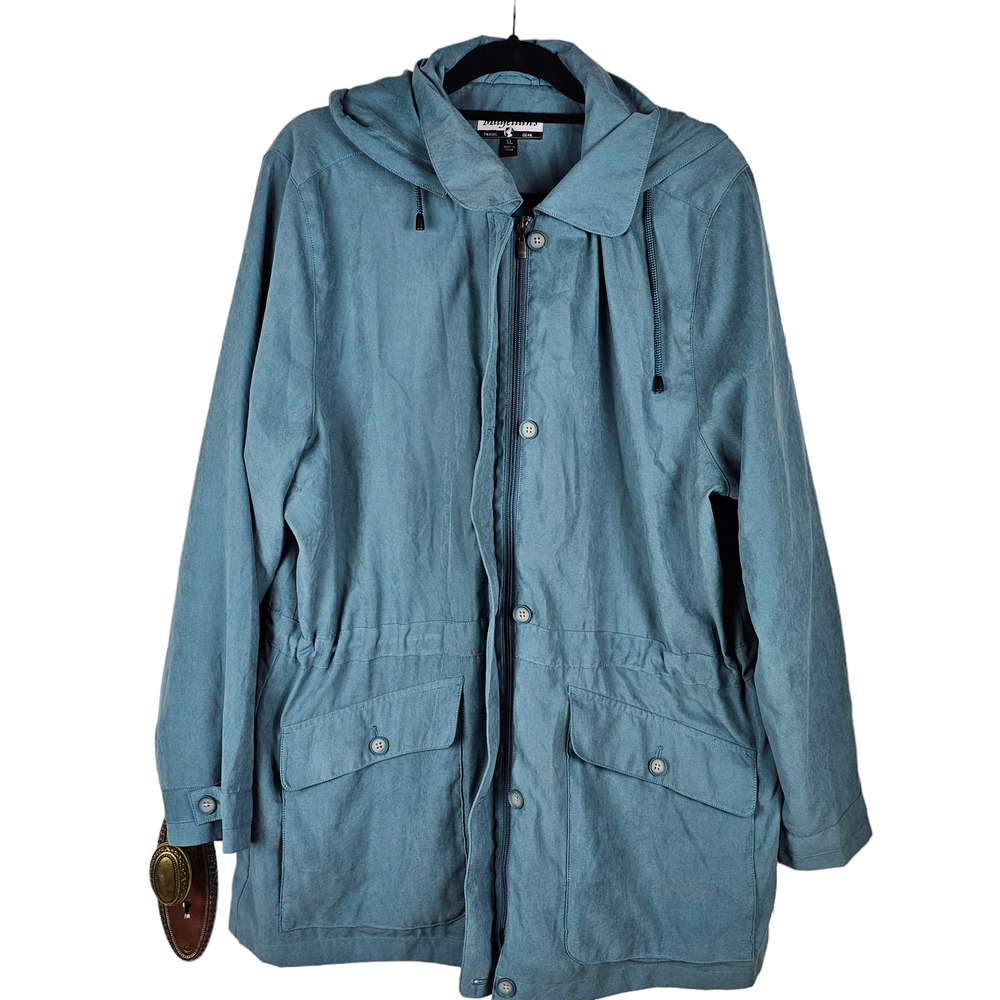 Jacket Magellan Travel Gear aqua teal outerwear hood zip pockets XL